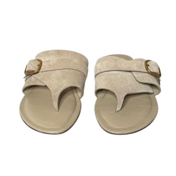 ZARA SPLIT BEIGE SUEDE SIDE 
BUCKLE SANDALS SZ 37(7US) - Picture 3 of 10